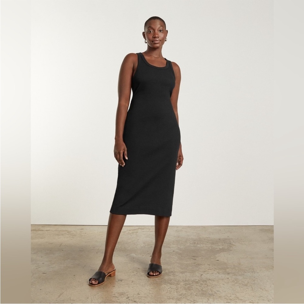 Everlane The Tank Ribbed Midi Black Dress size XS Organic Cotton